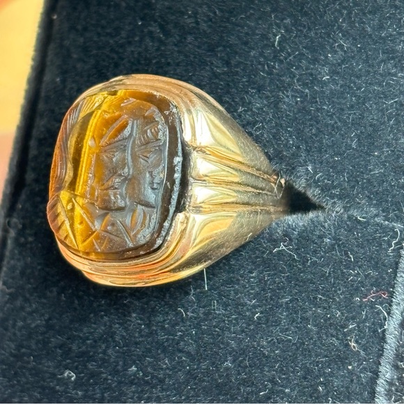 Vintage Estate Men's 10k Yellow Gold Tiger's Eye Cameo Ring Sz 8.75 - Picture 5 of 16